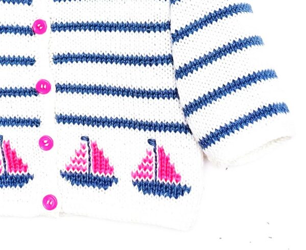 Gilet brassière bébé, tricot main avec des bateaux, taille 3 mois – Image 3