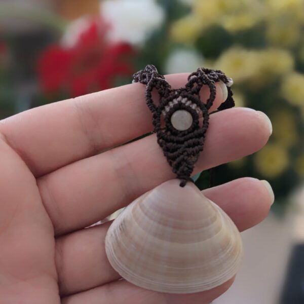 Collier Macramé Marron Avec Coquillage Naturel & Quartz Rose – Image 5