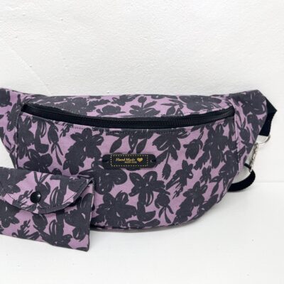 Sac banane violet fleurs noires