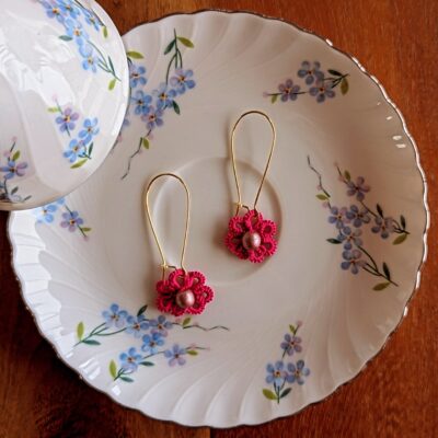 Boucles d'oreilles mini-fleur fuchsia