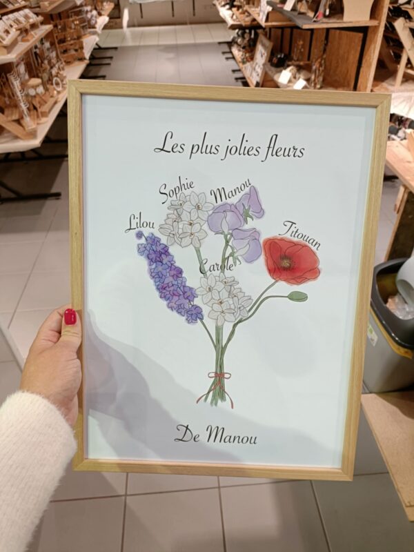 Illustration personnalisée bouquet de fleurs de naissance 30x40cm – Image 3