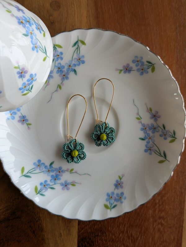 Boucles d'oreilles mini-fleur vert vintage