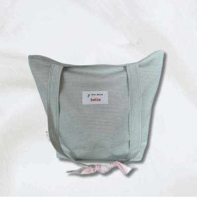 Sac tote bag confiante bi-matière vert rayé + rose à carreaux