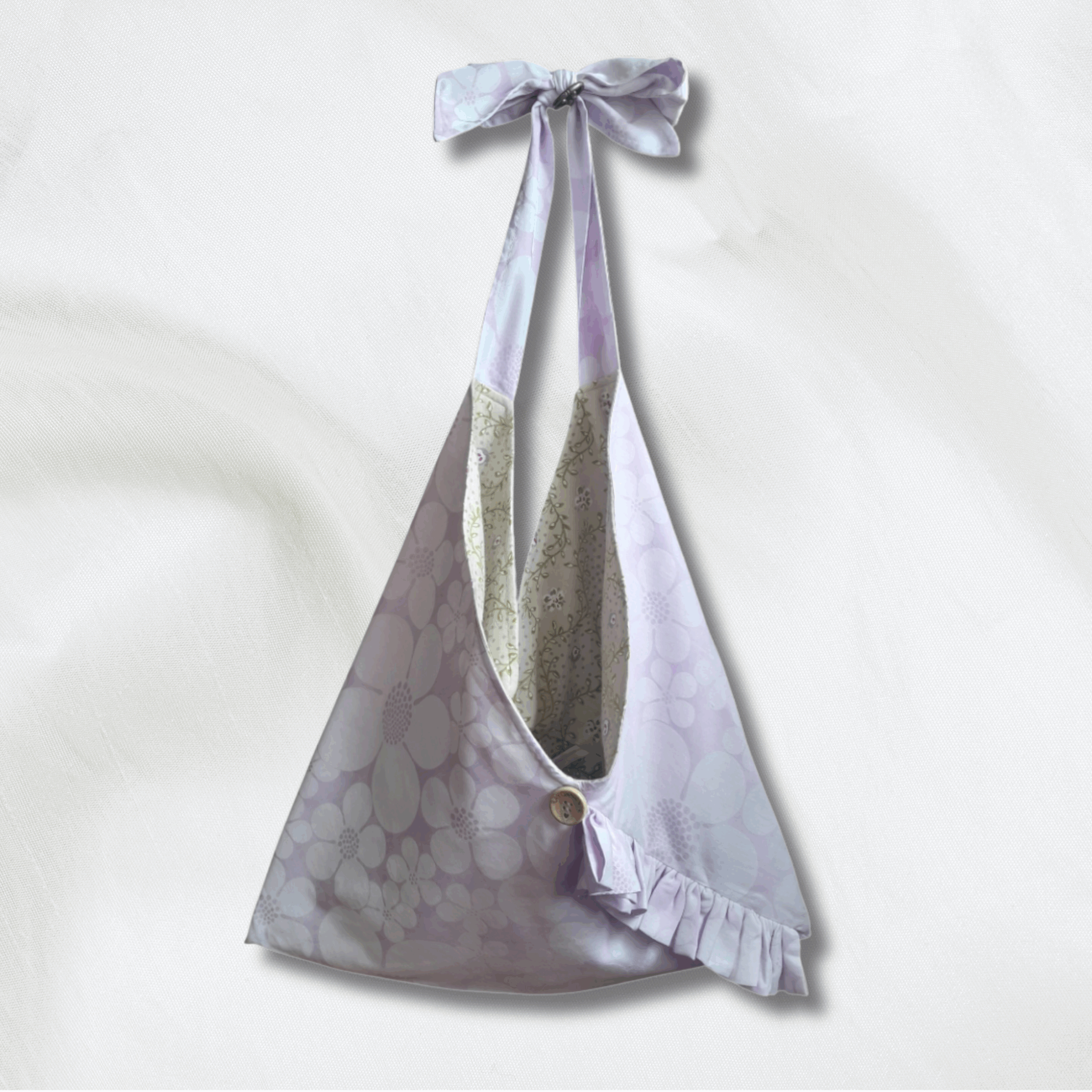 Sac origami rayonnante bi-matière motif floral mauve + floral