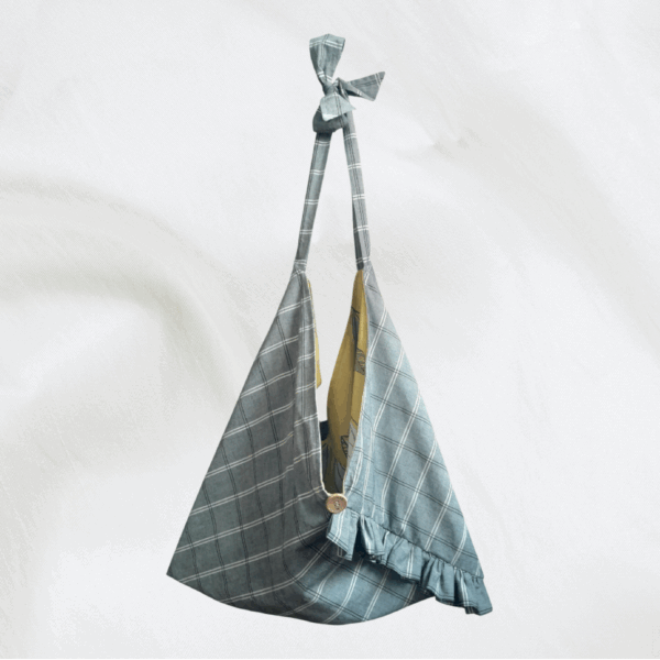 Sac origami rayonnante bi-matière gris à carreaux + jaune moutarde floral