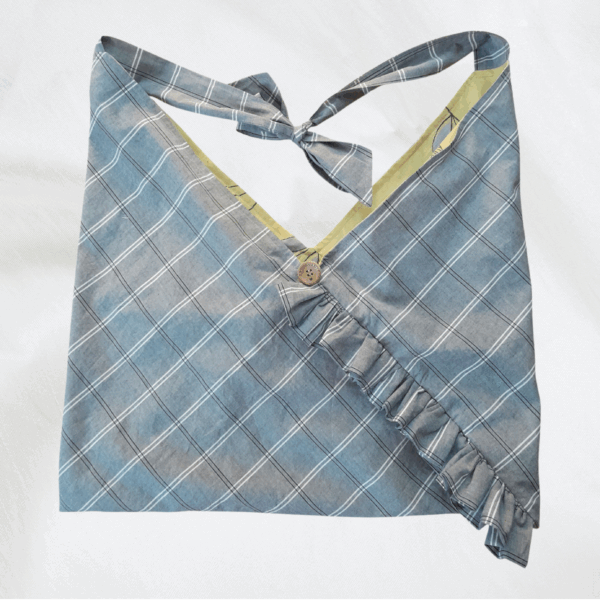 Sac origami rayonnante bi-matière gris à carreaux + jaune moutarde floral – Image 2