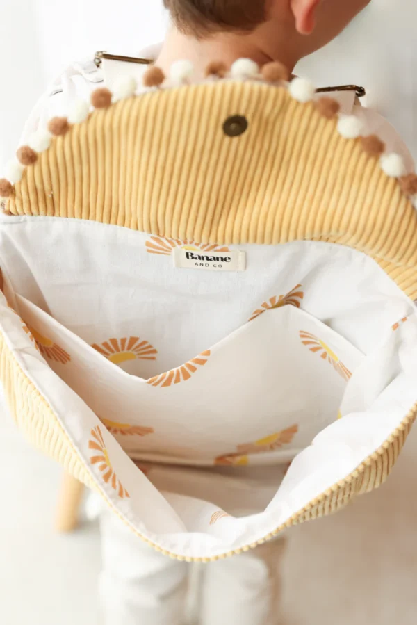 Sac cartable enfant velours jaune – Image 2