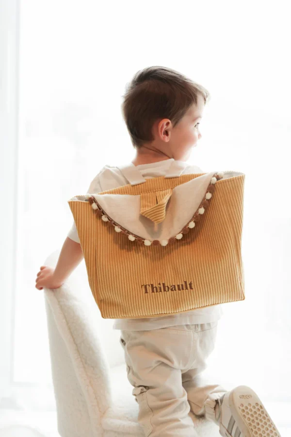 Sac cartable enfant velours jaune