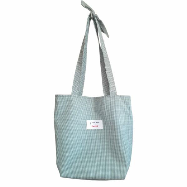 Sac tote bag confiante bi-matière pied-de-poule + bleu-gris – Image 5