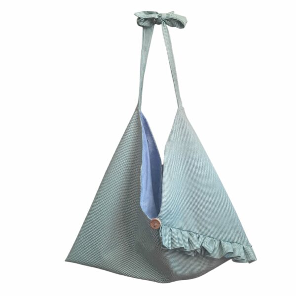 Sac origami rayonnante bi-matière pied-de-poule vert + mauve