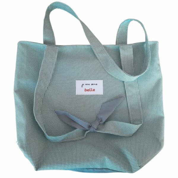 Sac tote bag confiante bi-matière pied-de-poule + bleu-gris – Image 2