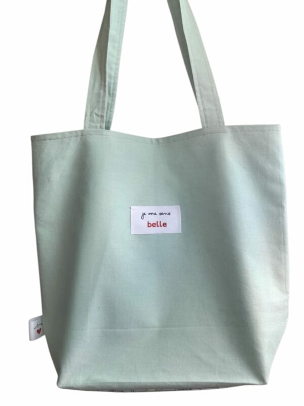 Sac tote bag confiante bi-matière vert clair + motif floral blanc – Image 5