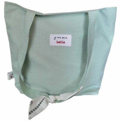 Sac tote bag confiante bi-matière vert clair + motif floral blanc