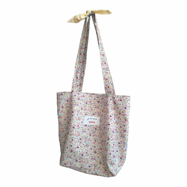 Sac tote bag confiante bi-matière motif floral + jaune – Image 5
