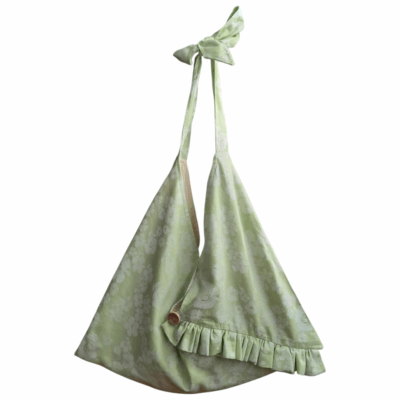 Sac origami rayonnante bi-matière motif floral vert + vichy jaune