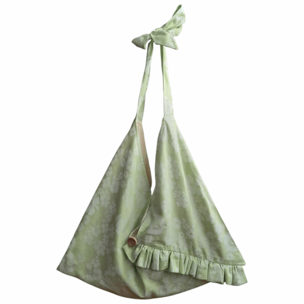 Sac origami rayonnante bi-matière motif floral vert + vichy jaune