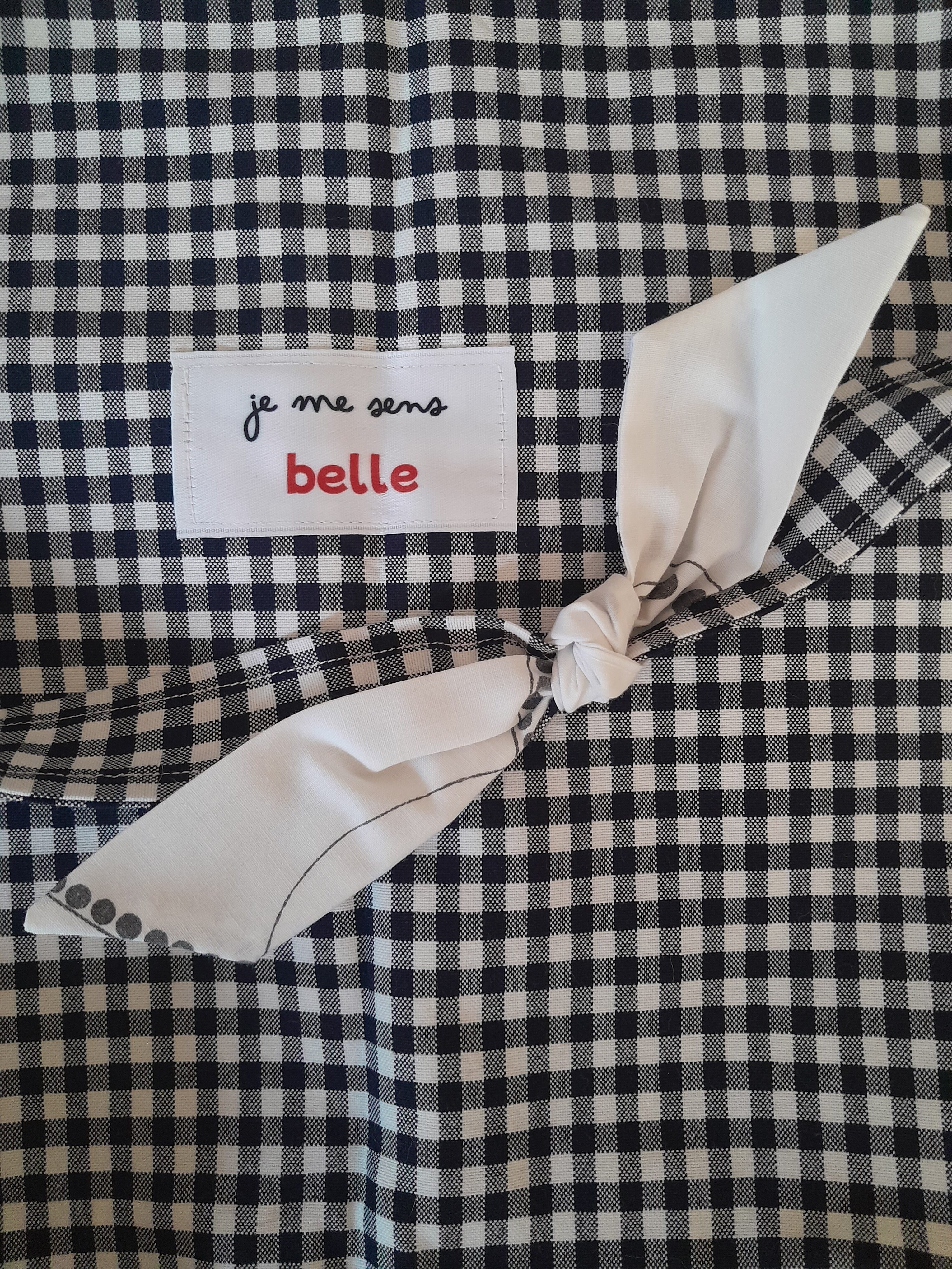 Sac tote bag confiante bi-matière vichy noir + motif floral – Image 4