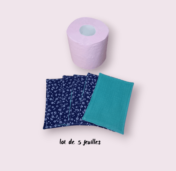 papier toilette lavable, réutilisable en lot de 5 feuilles coton /double gaze de coton modèle au choix – Image 12