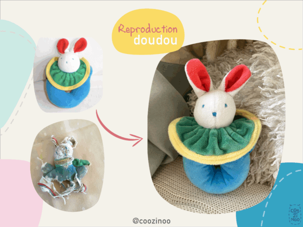 reproduction doudou lapin hochet