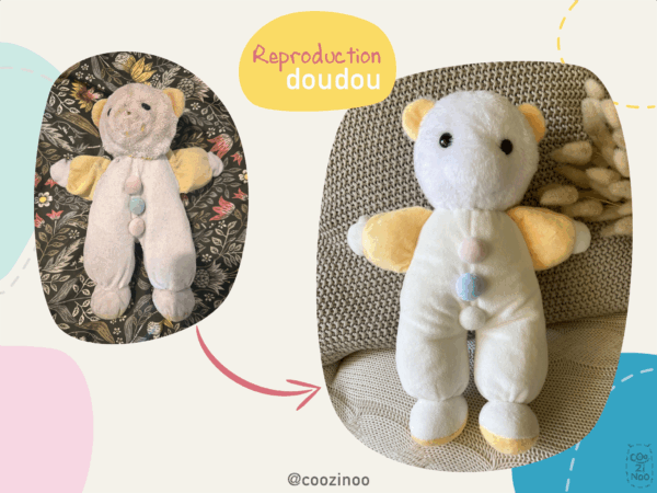 reproduction doudou ours blanc jaune