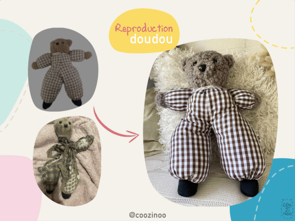 reproduction doudou ours marron vichy