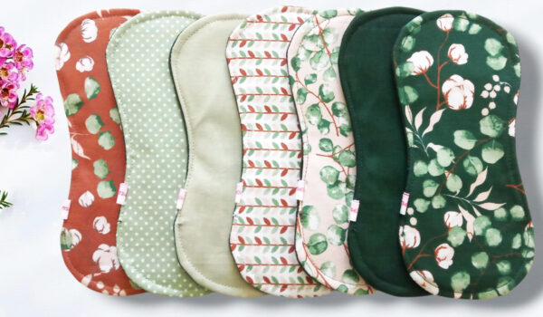 Pack 7 serviettes hygiéniques lavables sans ailettes EUCALYPTUS - (S/ Flux normaux jour et nuit) - serviettes menstruelles lavables - serviettes hygiéniques alternatives - Zéro déchet - shl - serviettes périodiques