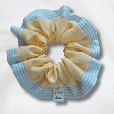 Chouchou adorée carreaux bi-matière jaune + bleu à rayures (Copie)