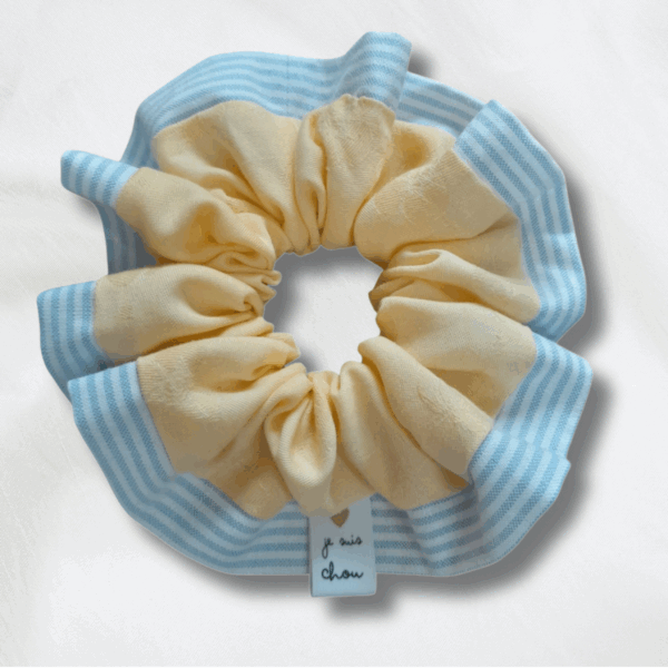Chouchou adorée carreaux bi-matière jaune + bleu à rayures (Copie)