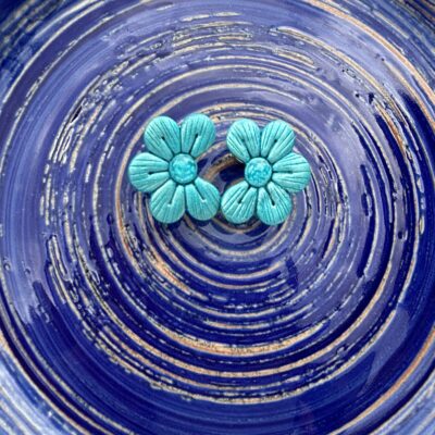 Boucles d’oreilles « Les Floralies 1 » en pâte polymère, turquoise