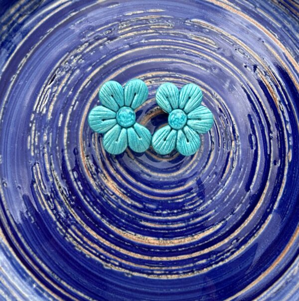 Boucles d’oreilles « Les Floralies 1 » en pâte polymère, turquoise
