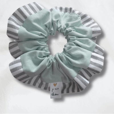 Chouchou adorée bi-matière vert + gris à rayures