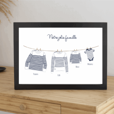 Affiche Famille personnalisée marinière, pull marin
