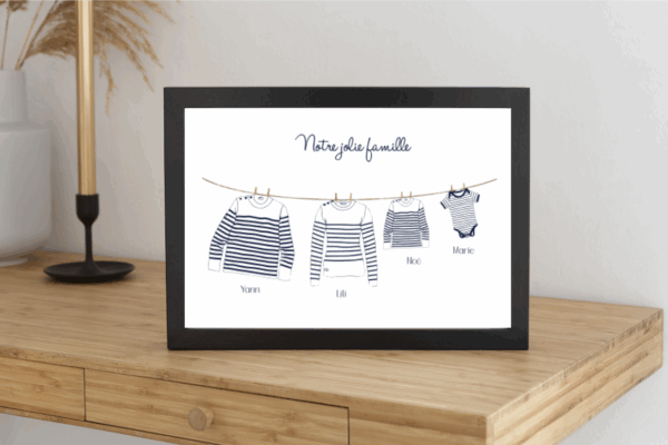 Affiche Famille personnalisée marinière, pull marin