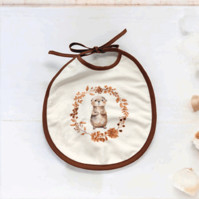 Bavoir Rond en Éponge de Bambou – Collection Loutre