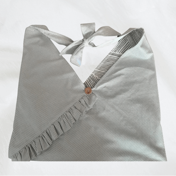 Sac origami rayonnante bi-matière gris à rayures + noir à rayures – Image 2