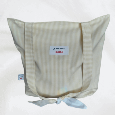 Sac tote bag confiante bi-matière vichy jaune + rayures grises