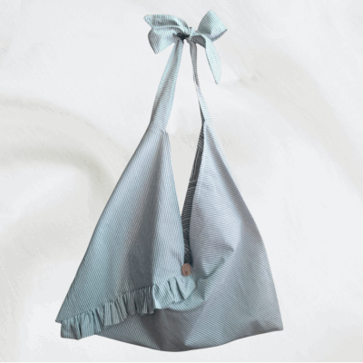 Sac origami rayonnante bi-matière gris à rayures + noir à rayures