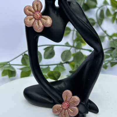 Boucles d’oreilles « Les floralies 1 » en pâte polymère rose gold