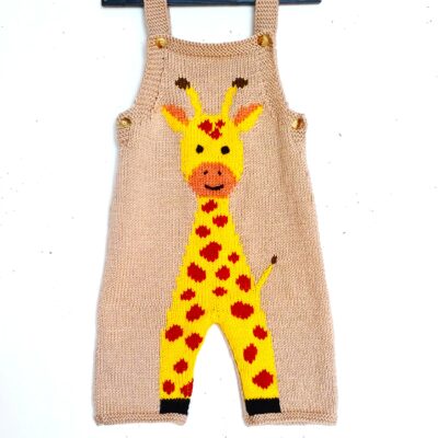 Salopette bébé au tricot avec une girafe, taille 3/6 mois