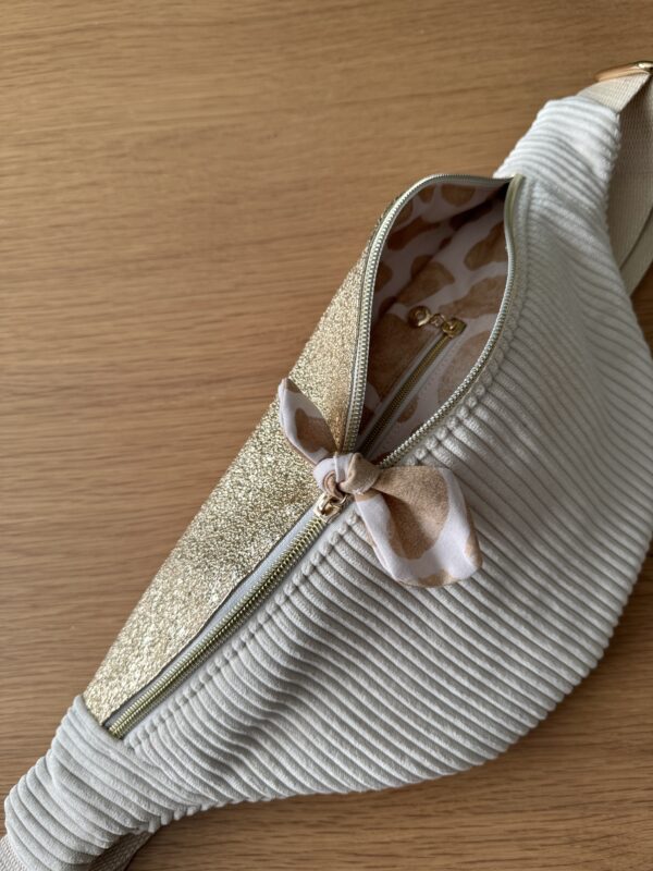 Sac banane en velours cotelé + doré brillant – Image 2