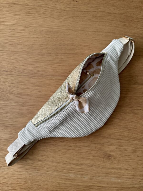 Sac banane en velours cotelé + doré brillant