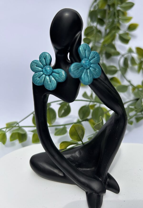 Boucles d’oreilles « Les Floralies 1 » en pâte polymère, turquoise – Image 2