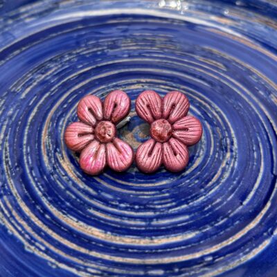 Boucles d’oreilles « Les floralies 1 » en pâte polymère, bordeaux
