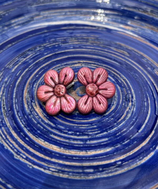 Boucles d’oreilles « Les floralies 1 » en pâte polymère, bordeaux