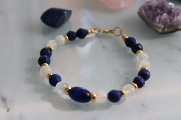 Bracelet fin en Lapis Lazuli facettée et pierre de lune – Image 2