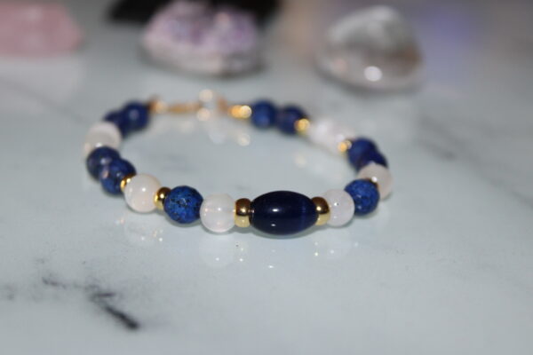 Bracelet fin en Lapis Lazuli facettée et pierre de lune – Image 3