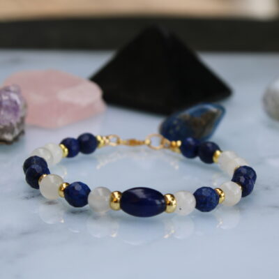 Bracelet fin en Lapis Lazuli facettée et pierre de lune