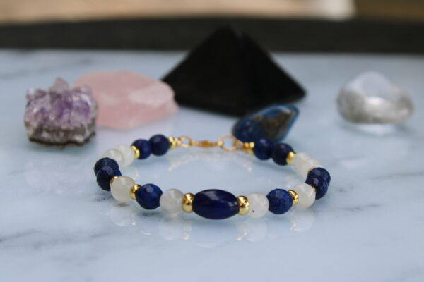 Bracelet fin en Lapis Lazuli facettée et pierre de lune