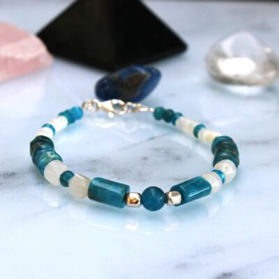 Bracelet Apatite, Pierre de Lune et Nacre Blanche – Argent 925