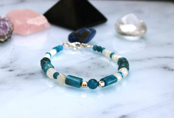 Bracelet Apatite, Pierre de Lune et Nacre Blanche – Argent 925